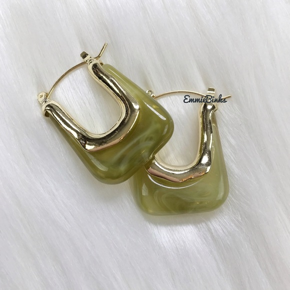 Anthropologie Jewelry - ✨3for$38 New Vintage U Shaped Acrylic Door Knocker Marble Green Hoop Earrings